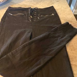 Lace up stretchy skinny jeans